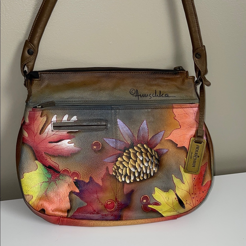 Anuschka Autumn Leaves Hand-Painted Leather Shoulder Bag